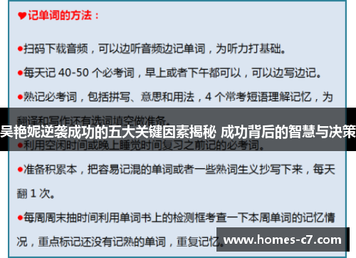 吴艳妮逆袭成功的五大关键因素揭秘 成功背后的智慧与决策